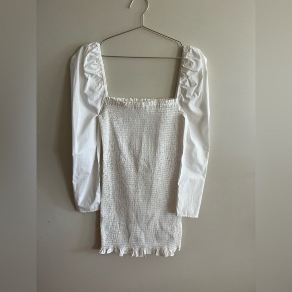 Aritzia Wilfred Smocked Maelys White Ruched Ruffle Dress - Picture 7 of 11